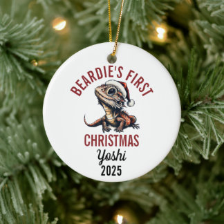 Ornamento De Cerâmica Bearded Dragon First Christmas 2025