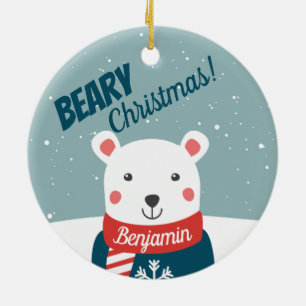 Ornamento De Cerâmica Beary Christmas com cartoon polar