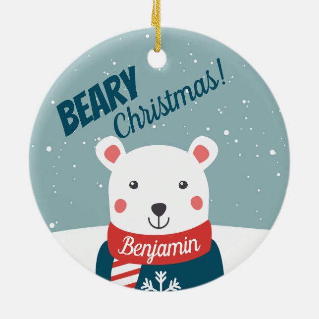 Ornamento De Cerâmica Beary Christmas com cartoon polar (Traseira)