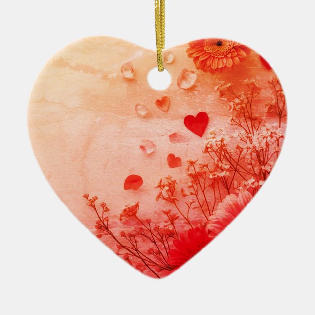 Ornamento De Cerâmica Beautiful Flowers on a Pink Valentines Day Tree (Frente)