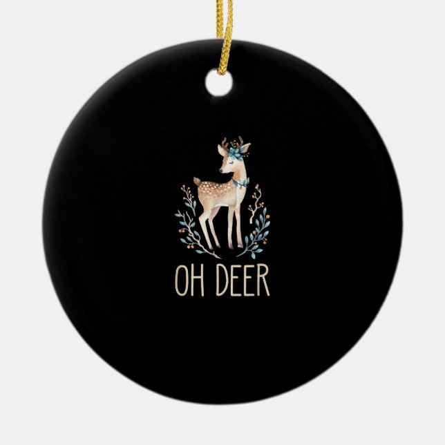 Ornamento De Cerâmica Beautiful Funny Deer Oh Deer Modern Design (Frente)