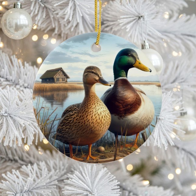 Ornamento De Cerâmica Beautiful Mallard Ducks Keepsake (Criador carregado)