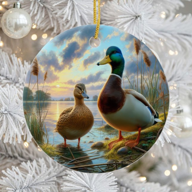 Ornamento De Cerâmica Beautiful Mallard Ducks Keepsake (Criador carregado)