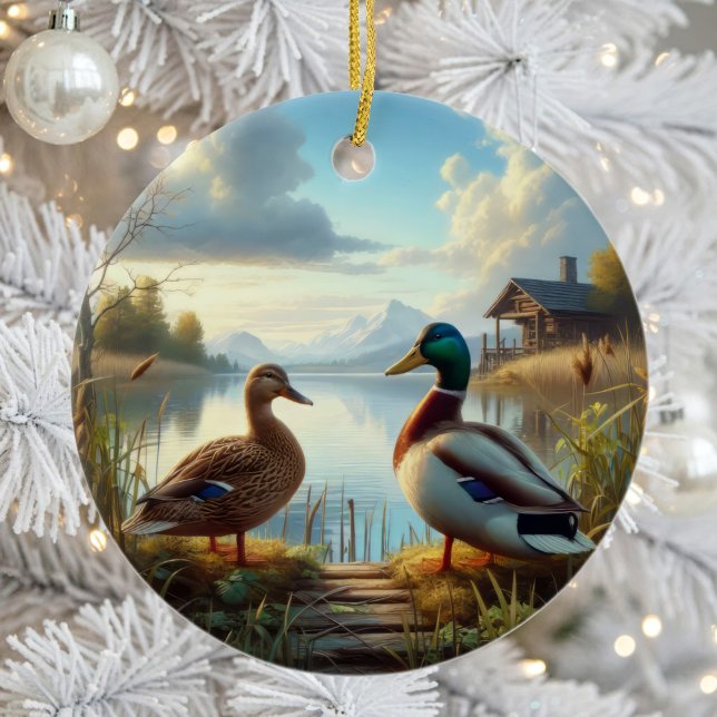 Ornamento De Cerâmica Beautiful Mallard Ducks Keepsake (Criador carregado)