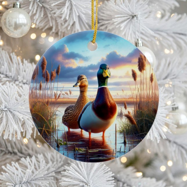 Ornamento De Cerâmica Beautiful Mallard Ducks Keepsake (Criador carregado)