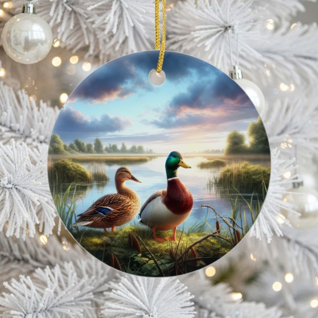 Ornamento De Cerâmica Beautiful Mallard Ducks Keepsake (Criador carregado)
