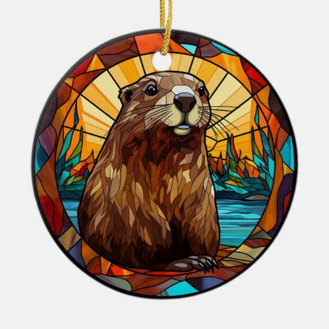 Ornamento De Cerâmica Beaver De Vidro Sedado Doce (Frente)