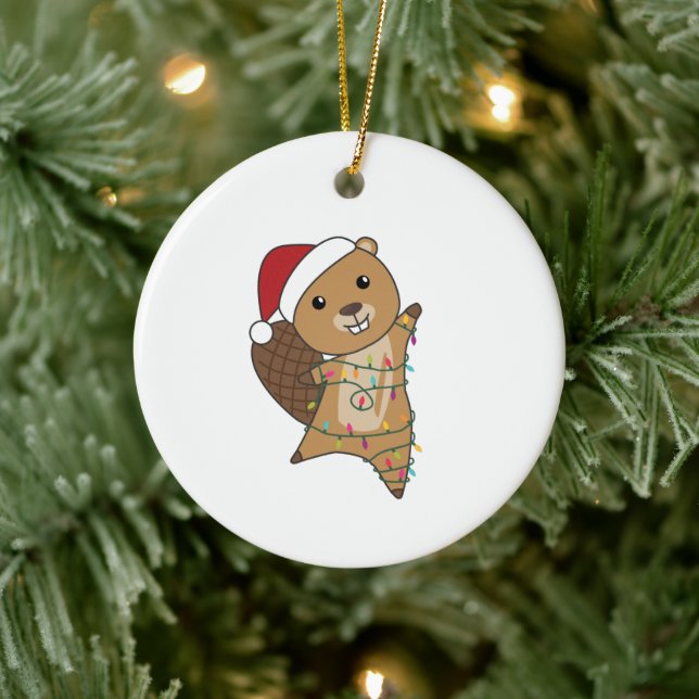 Ornamento De Cerâmica Beaver Felizes Animais De Inverno De Natal (Árvore)