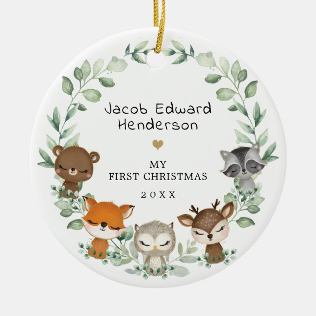 Ornamento De Cerâmica Bebê 1rua Primeira Floresta de Natal (Frente)