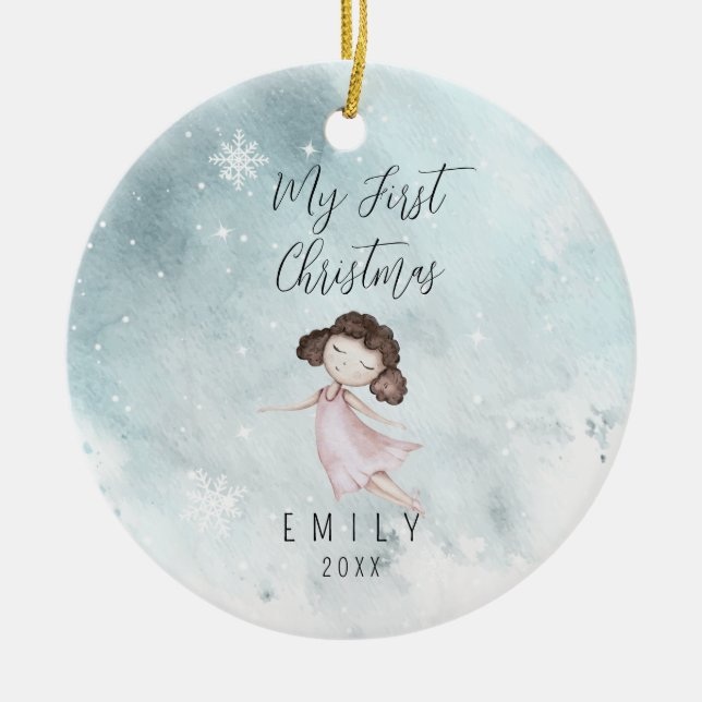 Ornamento De Cerâmica Bebê 1rua Primeira Menina de Natal (Frente)