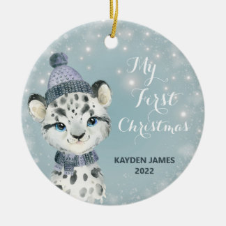 Ornamento De Cerâmica Bebê 1rua Primeira Neve Natal Leopard Watercolor