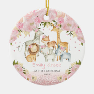 Ornamento De Cerâmica Bebê 1rua Rosa de Natal Safari Dourado