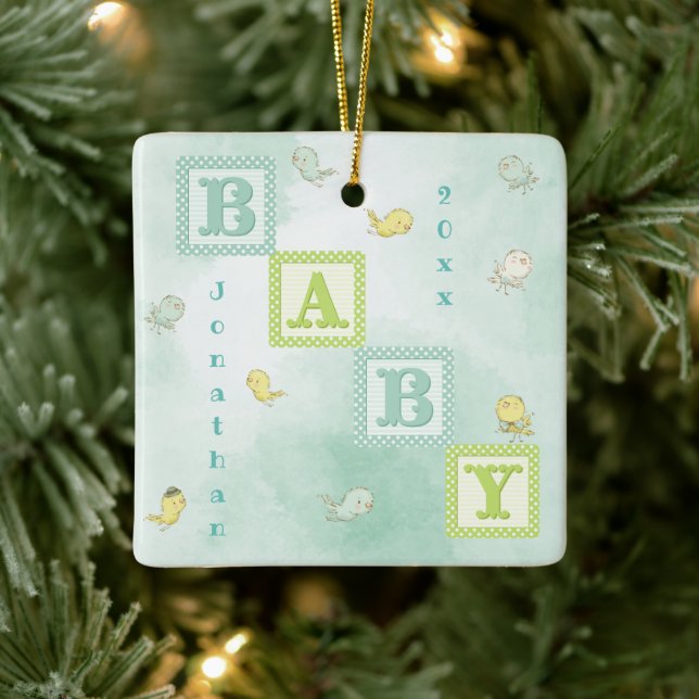 Ornamento De Cerâmica Bebê Bird Blocos Personalizados Nome Ano Natal (Árvore)
