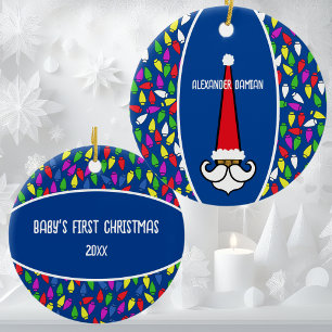 Ornamento De Cerâmica Bebê de Chapéu Vermelho de Papai Noel no Primeiro