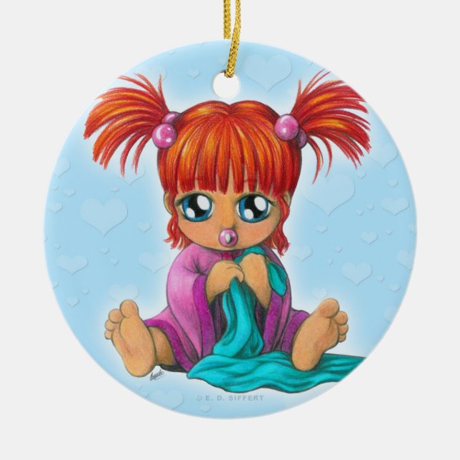 Ornamento De Cerâmica Bebê de Chibi (Frente)