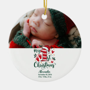 Ornamento De Cerâmica Bebê de Pirulito de Natal no Primeiro Natal