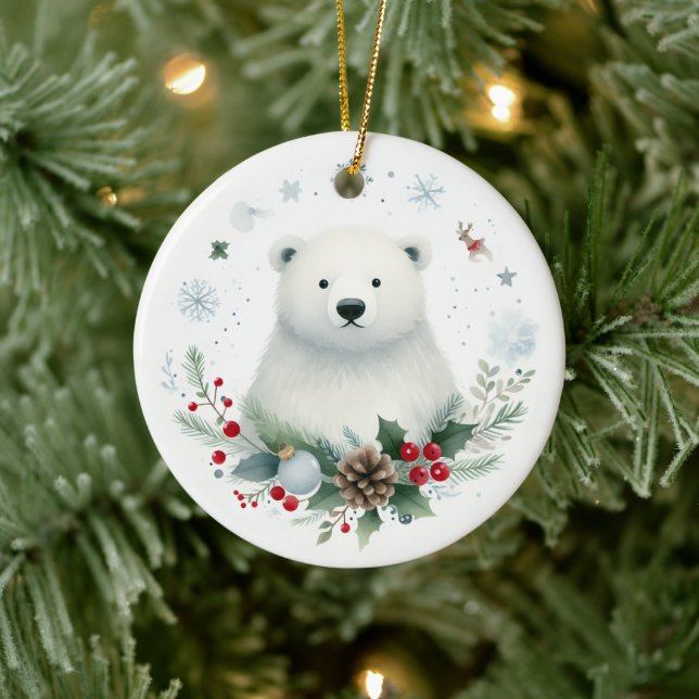 Ornamento De Cerâmica Bebê do Urso Polar Bonito Primeiro Natal (Árvore)