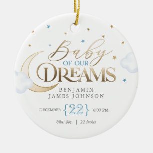 Ornamento De Cerâmica Bebê dos nossos Sonhos Azul Primeiro Natal do Bebê