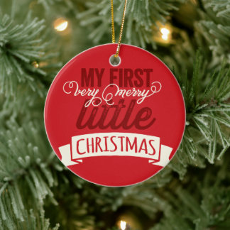 Ornamento De Cerâmica Bebê é minha Feliz pequena foto de Natal