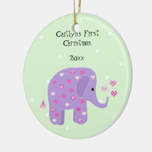 Ornamento De Cerâmica Bebê Elefante Roxo Primeiro Natal