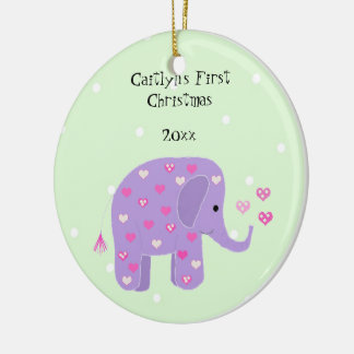 Ornamento De Cerâmica Bebê Elefante Roxo Primeiro Natal