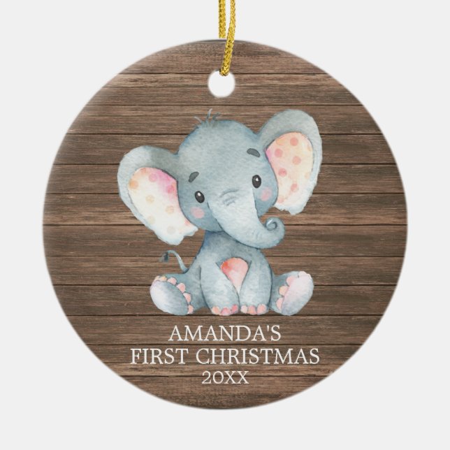 Ornamento De Cerâmica Bebê elefante russo bonito primeiro Natal (Frente)