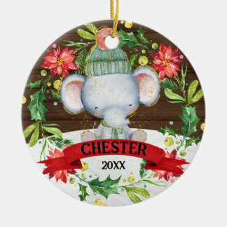 Ornamento De Cerâmica Bebê Encharcado Elefante Aquarela Crianças Natal