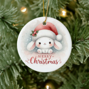 Ornamento De Cerâmica Bebê Foto de Natal Coelhinho Bonito