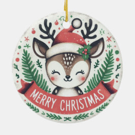 Ornamento De Cerâmica Bebê Foto de Natal Mistletoe Cute Reindeer