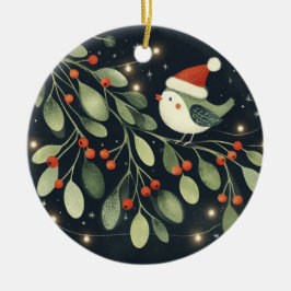 Ornamento De Cerâmica Bebê Foto de Natal Mistletoe Robin Wreath