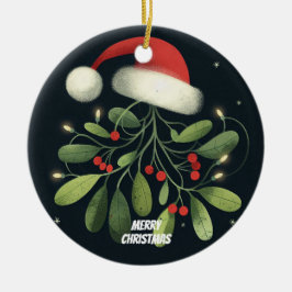 Ornamento De Cerâmica Bebê Foto de Natal Mistletoe Robin Wreath