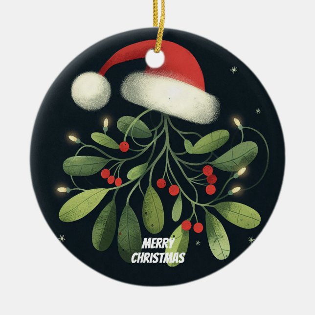 Ornamento De Cerâmica Bebê Foto de Natal Mistletoe Robin Wreath (Frente)