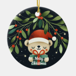 Ornamento De Cerâmica Bebê Foto de Natal Mistletoe Robin Wreath