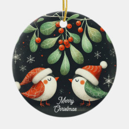 Ornamento De Cerâmica Bebê Foto de Natal Mistletoe Robin Wreath