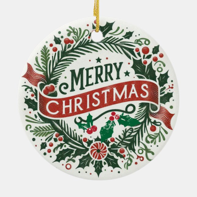 Ornamento De Cerâmica Bebê Foto de Natal Mistletoe Wreath (Traseira)