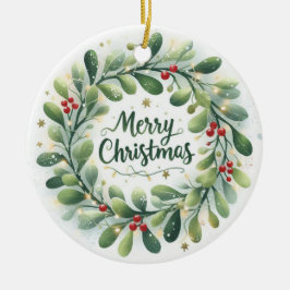 Ornamento De Cerâmica Bebê Foto de Natal Mistletoe Wreath