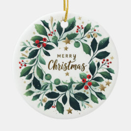 Ornamento De Cerâmica Bebê Foto de Natal Mistletoe Wreath