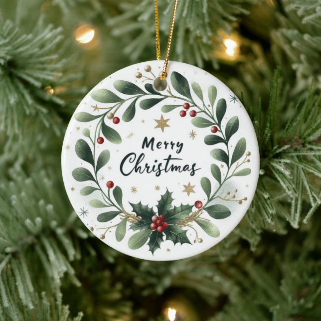 Ornamento De Cerâmica Bebê Foto de Natal Mistletoe Wreath (Árvore)