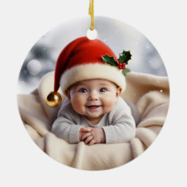 Ornamento De Cerâmica Bebê Foto Feliz Natal