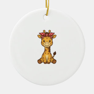 Ornamento De Cerâmica Bebê Girafa Fofa com Arco Design Vetorial Vintage_