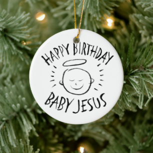 Ornamento De Cerâmica Bebê Jesus do feliz aniversario - Natal cristão