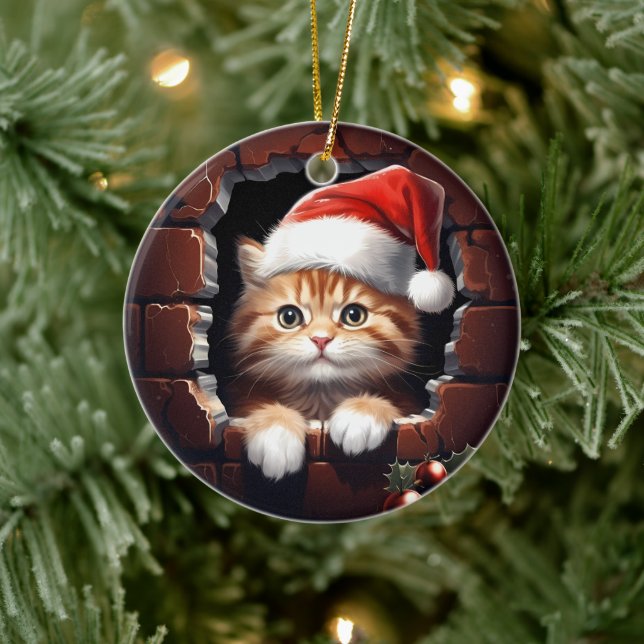Ornamento De Cerâmica Bebê Kitten no Natal (Árvore)
