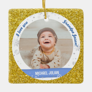 Ornamento De Cerâmica Bebê Menino de 2 Fotos Primeiro Natal Vovô Moderno