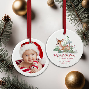 Ornamento De Cerâmica Bebê Meu Primeiro Natal Fotografia Deer Floresta 