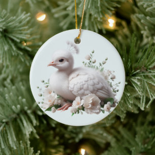 Ornamento De Cerâmica Bebê Pavão Adorável & Flores: Delícia da Natureza
