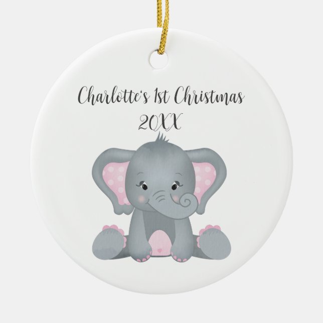 Ornamento De Cerâmica Bebê Personalizado Elefante Rosa Rosa Bebê 1rua Na (Frente)