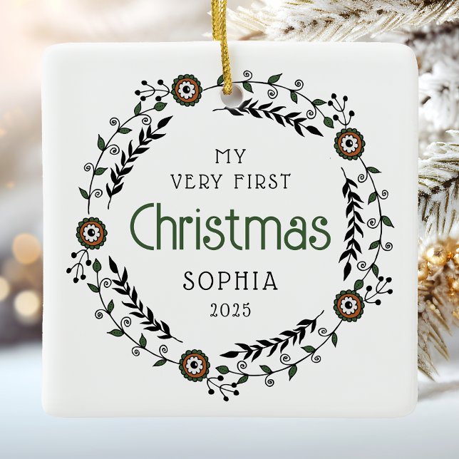 Ornamento De Cerâmica Bebê Personalizado Primeiro Natal Nórdico (Criador carregado)