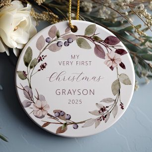 Ornamento De Cerâmica Bebê Personalizado Primeiro Natal Roxo Roxo