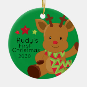 Ornamento De Cerâmica Bebê Personalizado Rudolph Reindeer 1rua Natal