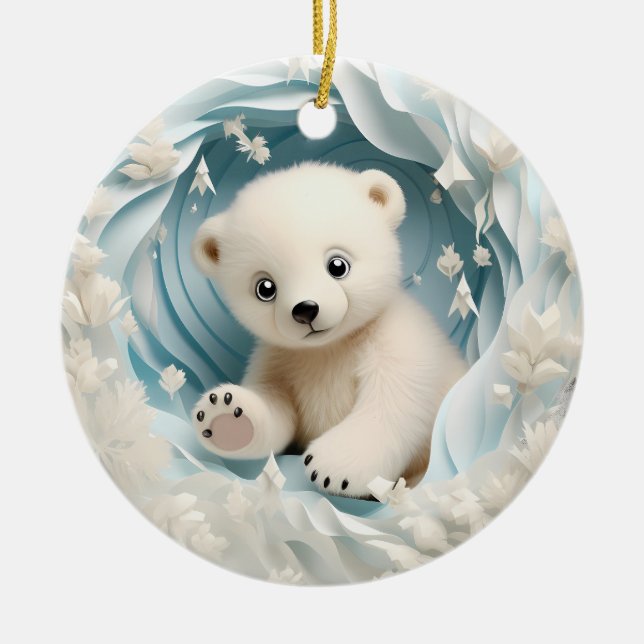 Ornamento De Cerâmica Bebê Polar Bear Natal (Frente)